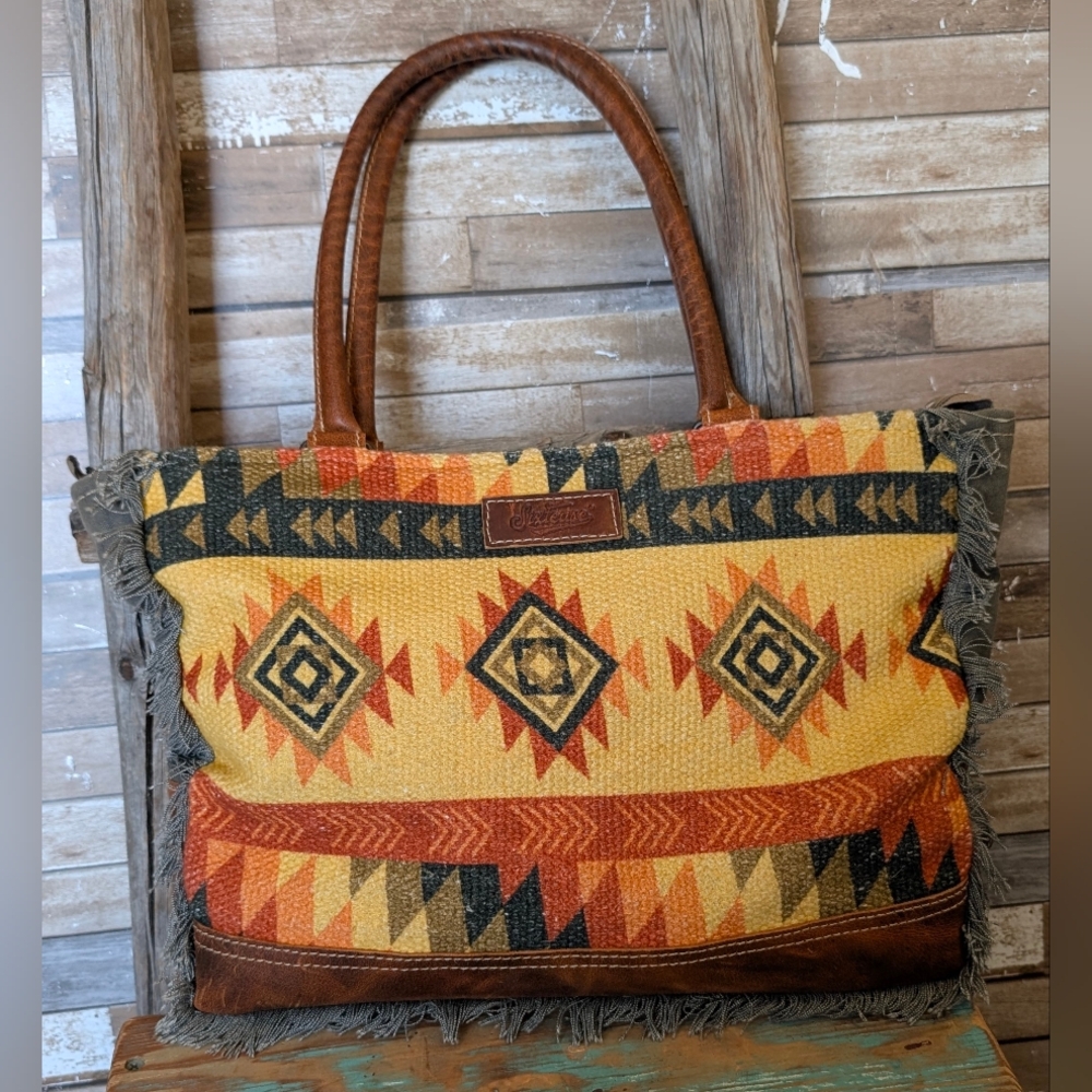 Sixtease Aztec Rug Canvas Leather Handbag